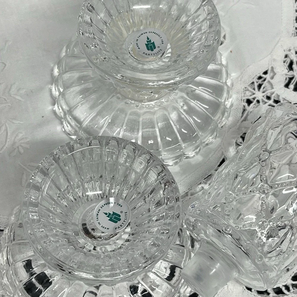 Vintage PartyLite Quilted Crystal Votive Candle Holder Pair Original Box P9246 - Picture 10 of 13